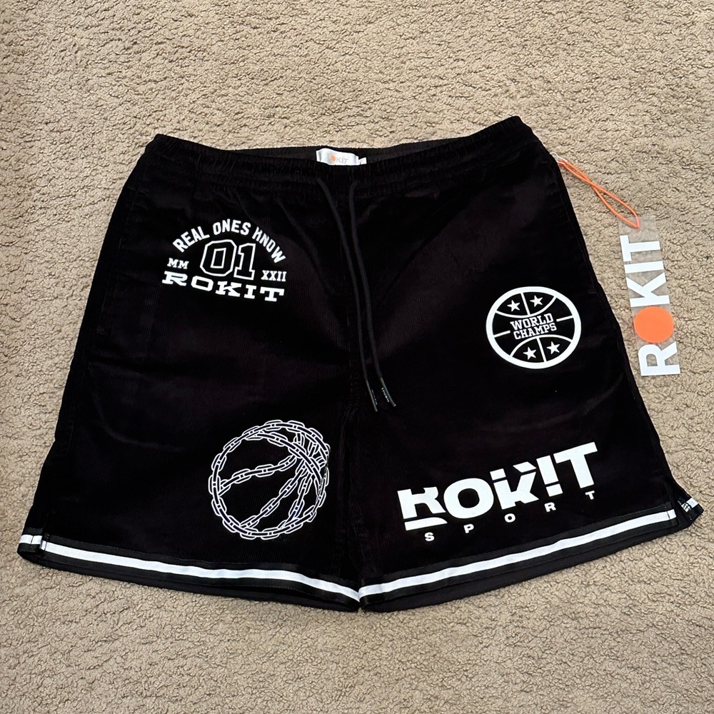 Men’s “ROKIT” Black Athletic Corduroy Shorts